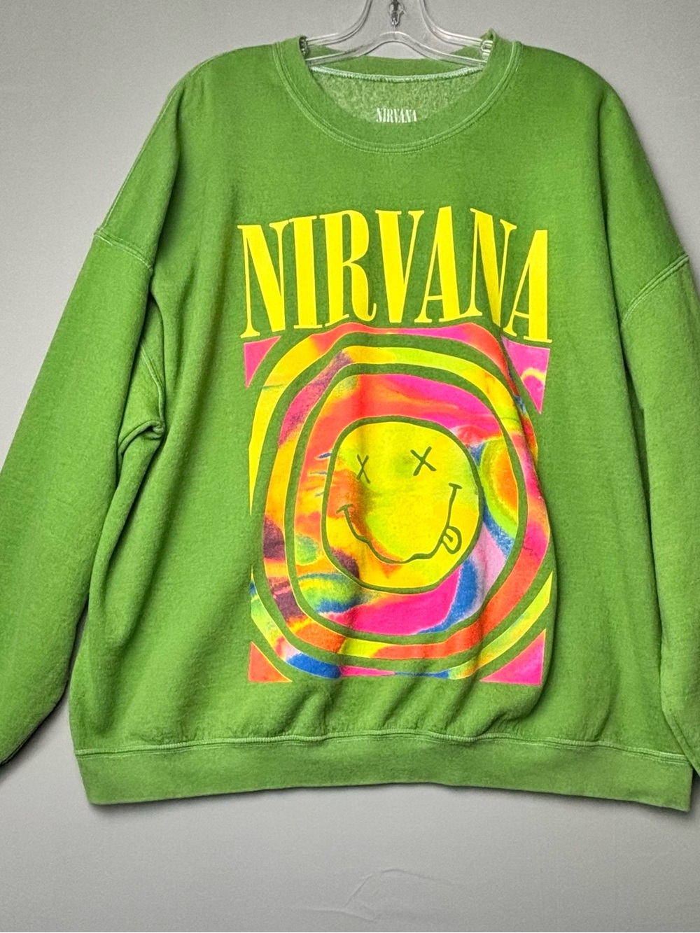 Nirvana Smiley Face Psychedelic Graphic Sweatshirt XL Oversized Green Grunge